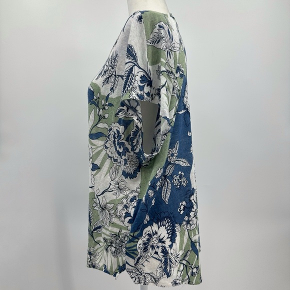 H by Halston 100% Linen Cap Sleeve Floral Shirt XL - Picture 4 of 9